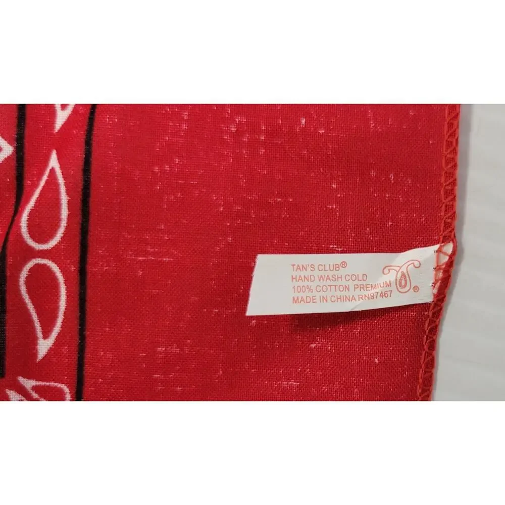 I9) Tan's Club Paisley Print Red Scarf Cotton Bandana 21 x 22